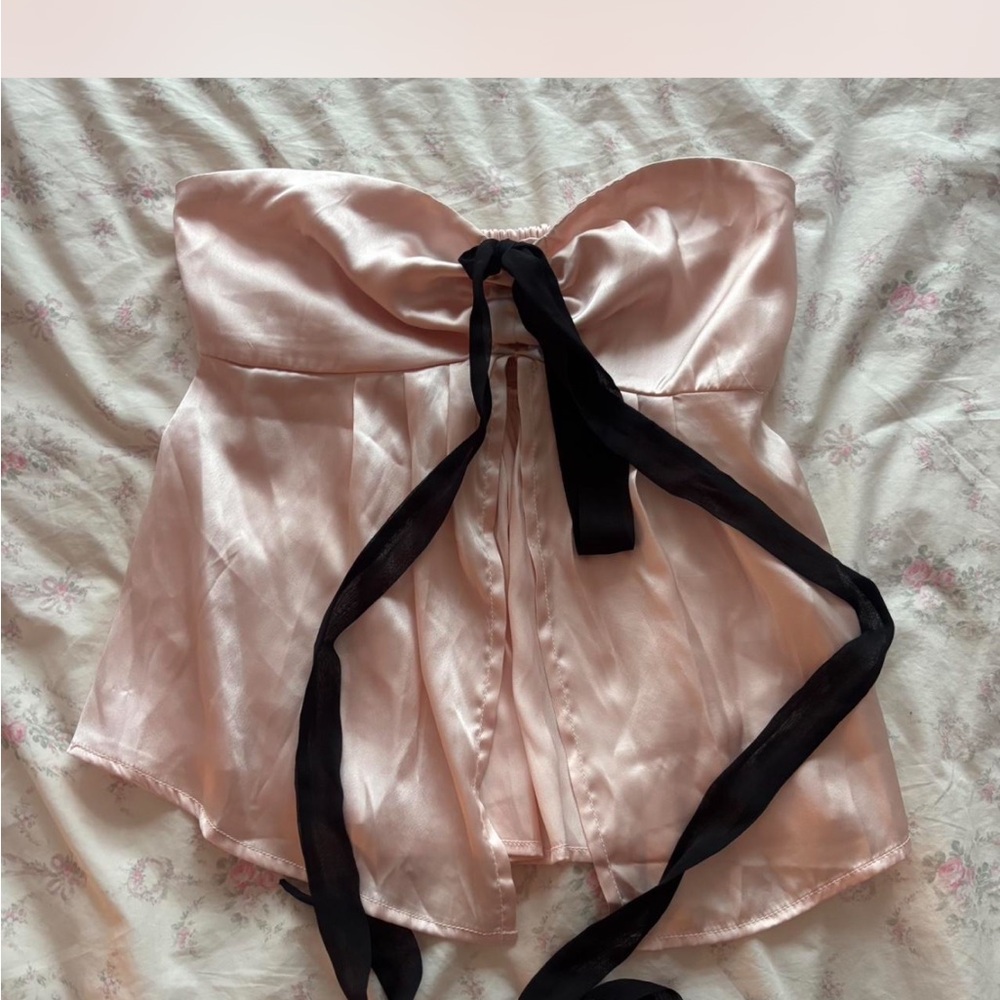 Urban Outfitters Pink Satin Tie Top